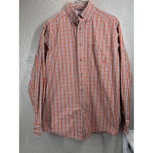 Ariat Pro Series Orange Brown Check Western Cowboy Button Up Shirt Size Medium
